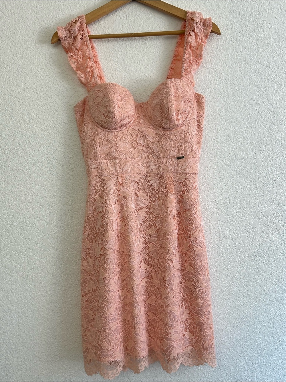 GUESS Size XS Christel BUSTIER LACE Dress In PEACH CREAM